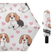 Cute Hearts Beagle Dogs Valentine All Weather Umbrella Triple Folding Parasol 6 Ribs UV Protection Portable