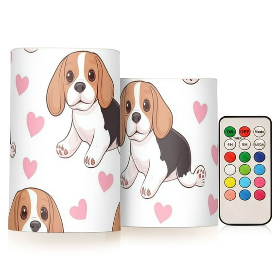 Cute Hearts Beagle Dogs Valentine Flickering Flameless Candles LED Tealight Battery Operated with Remote Set of 2 Holiday Decor Ornaments