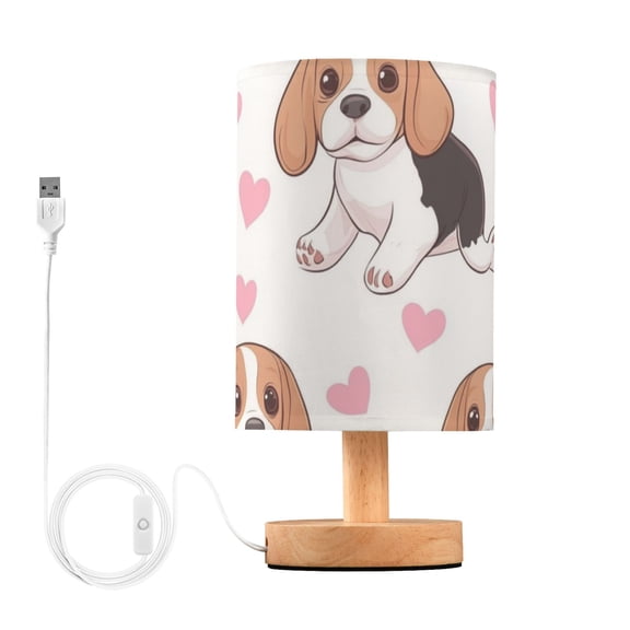 Cute Hearts Beagle Dogs Valentine Table Lamp with USB Port LED Warm Light Lamp Night Light Home Decor