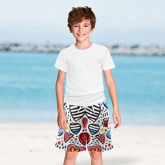 Cute Hearts Boys Swim Trunks Boardshorts Swimsuit Quick Dry Board Shorts Bathing Suit 2-12T
