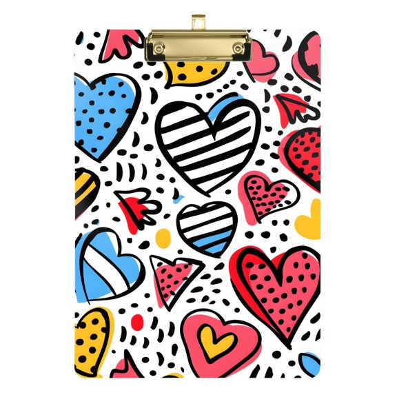 Cute Hearts Dots Line Art Acrylic Clipboard Drawing Board with Hook Writing Pad File Storage A4 Size Gold 12.5" x 9"