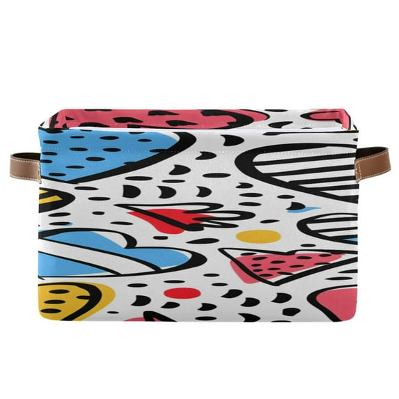 Cute Hearts Dots Line Art Square Storage Bins with Handles Collapsible Containing Box 1 Pack