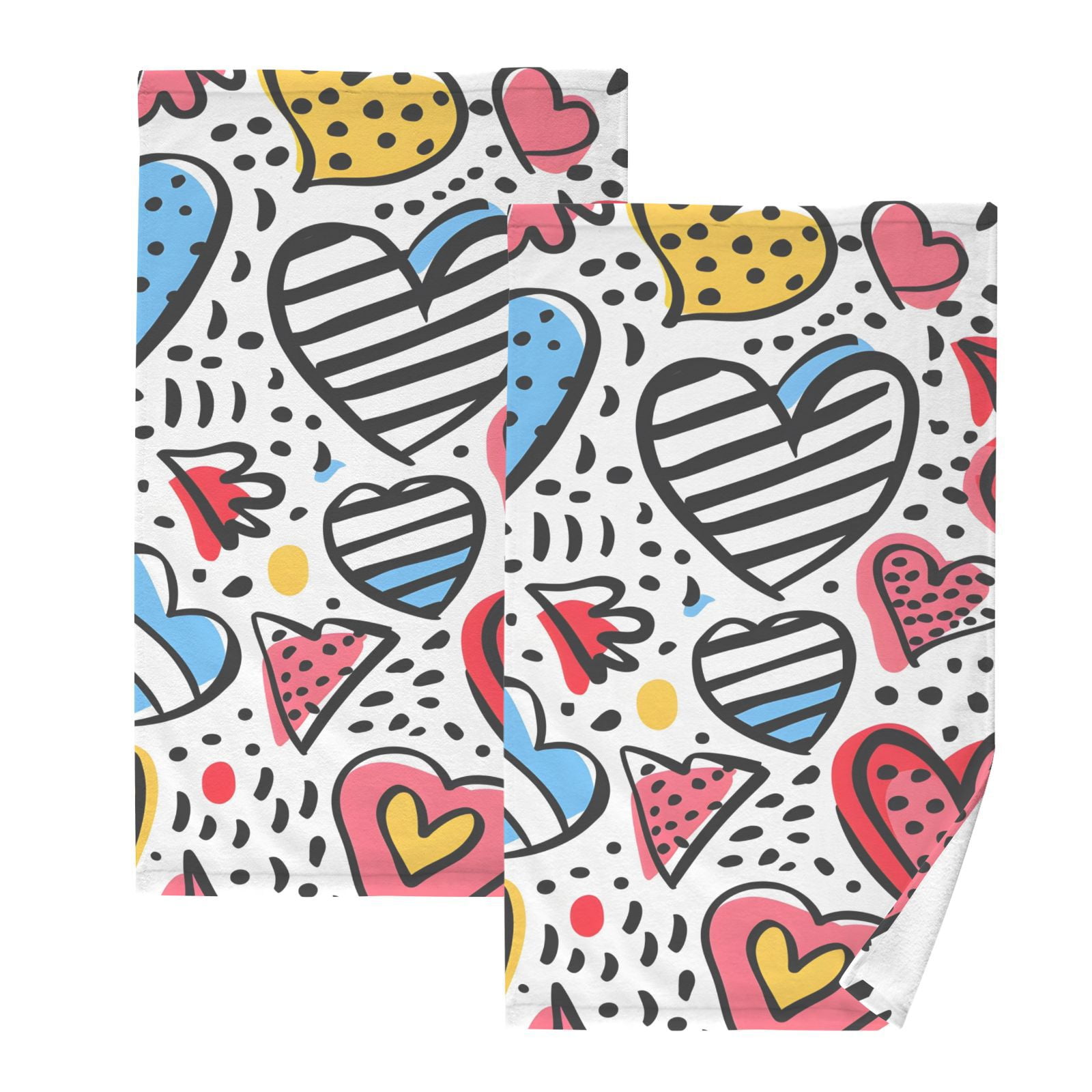 Cute Hearts Hand Towels Cotton Bath Towels Large Face Towels Absorbent for Bathroom 2 Packs