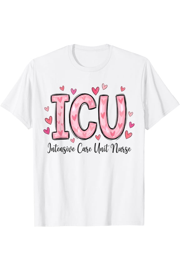Cute Hearts ICU Valentine Nurse Valentines Day Shirt Nurses T-Shirt Tops Tee