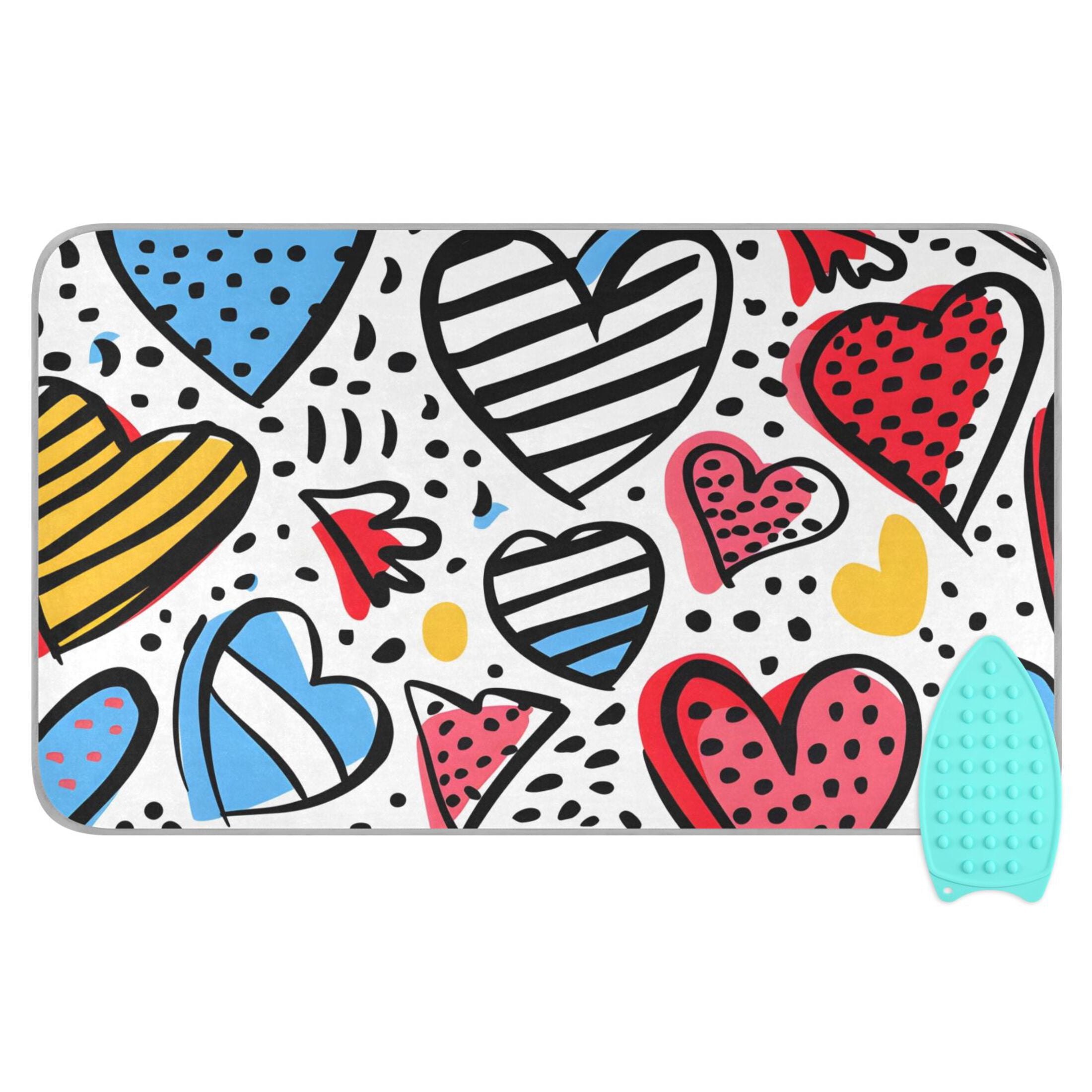 Cute Hearts Ironing Board Covers Heat Resistant Ironing Pad Mat Portable for Travel Washer Dryer Table