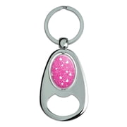 Cute Hearts Love Pattern on Pink Keychain Chrome Metal Spinning Oval Bottle Opener