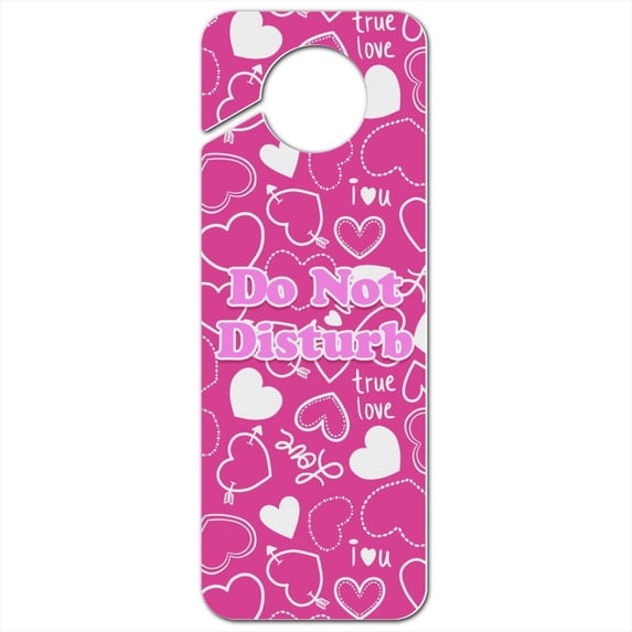 Cute Hearts Love Pattern on Pink Plastic Door Knob Hanger Sign