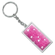 Cute Hearts Love Pattern on Pink Rectangle Keychain in Chrome Plated Metal