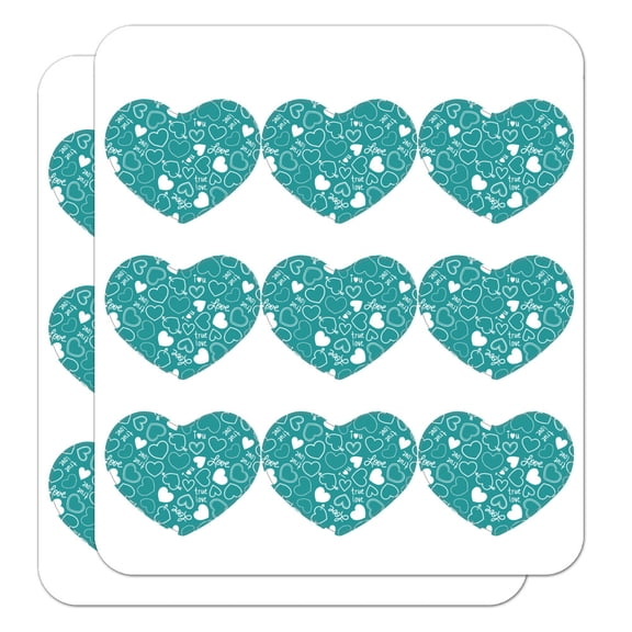Cute Hearts Love Pattern on Teal Turquoise Heart Shaped Planner Calendar Scrapbook Craft Stickers