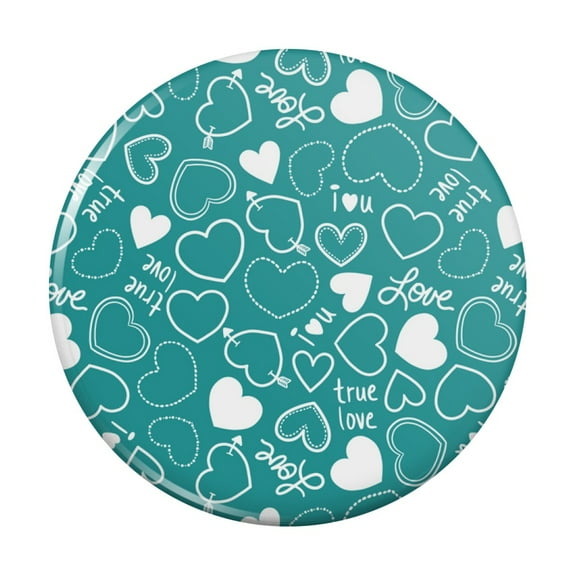 Cute Hearts Love Pattern on Teal Turquoise Kitchen Refrigerator Locker Button Magnet