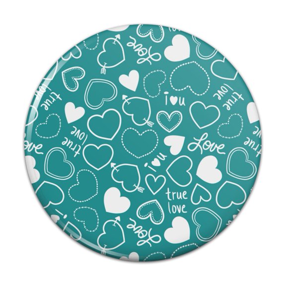 Cute Hearts Love Pattern on Teal Turquoise Pinback Button Pin