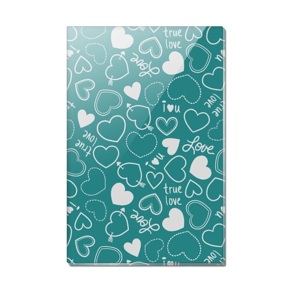 Cute Hearts Love Pattern on Teal Turquoise Rectangle Acrylic Fridge Refrigerator Magnet