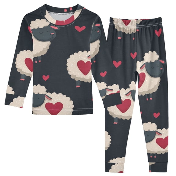 Cute Hearts Sheep Valentine Theme Cotton Pajama Set Long Sleeve Top and Pants Sleepwear Unisex 18M