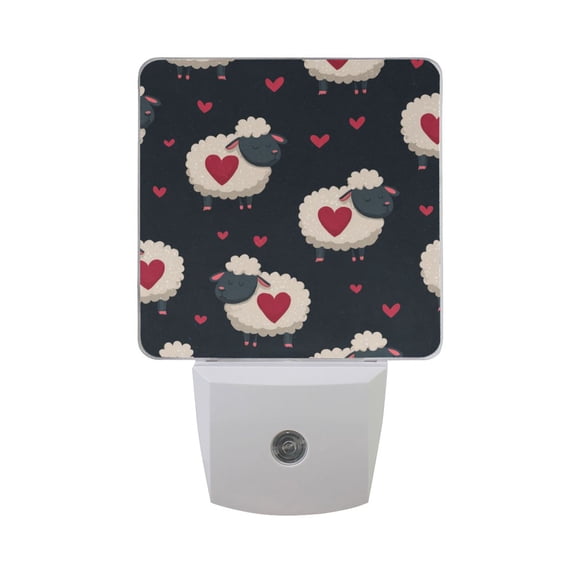 Cute Hearts Sheep Valentine Theme LED Night Light Sensor Lamp Plug-in Adjustable Brightness 2 Pack
