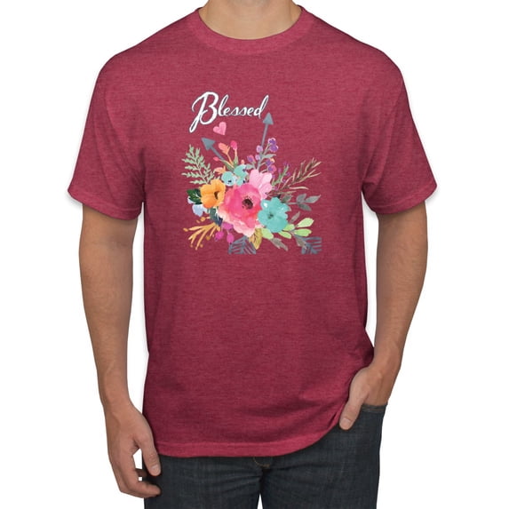 Cute Hearts and Flowers Blessed Inspirational/Christian Men's Graphic T-Shirt, Vintage Heather Red, 3XL