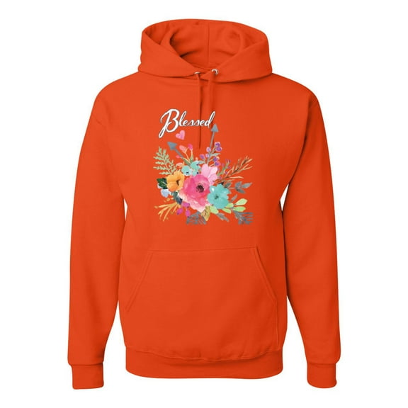 Cute Hearts and Flowers Blessed Inspirational/Christian Unisex Graphic Hoodie Sweatshirt, Orange, 3XL