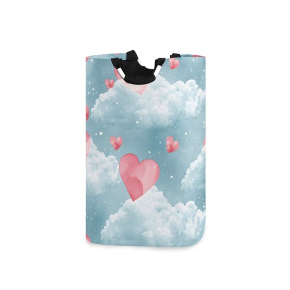Cute Hearts in The Clouds Laundry Basket with Handles Foldable Laundry Hamper Freestanding Washing Bin 50L
