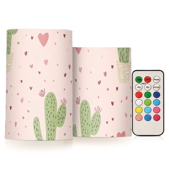 Cute Hearts with Cactus Valentine Flickering Flameless Candles LED Tealight Battery Operated with Remote Set of 2 Holiday Decor Ornaments