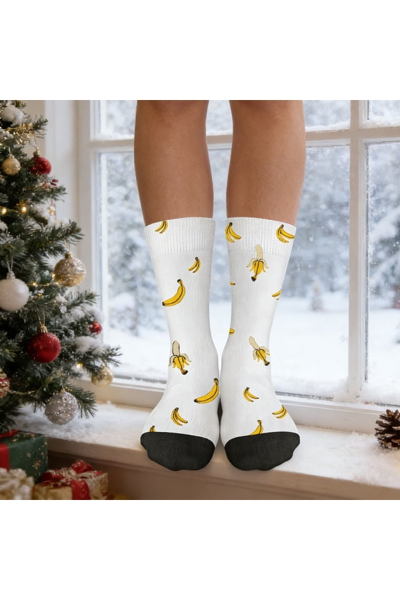 Cute Heated Banana Socks for Men and Women, Soft Breathable Crew Socks with Fun Banana Design, One Size Fits Most, Ideal for Everyday Wear and Gift Giving