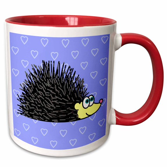 3drose, Cute Hedgehog and Hearts Design Blue, 11oz Two-tone Red Mug