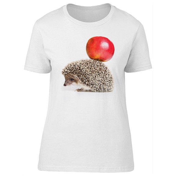Cute Hedgehog And Red Apple T-Shirt Women -Image by Shutterstock, Female Medium