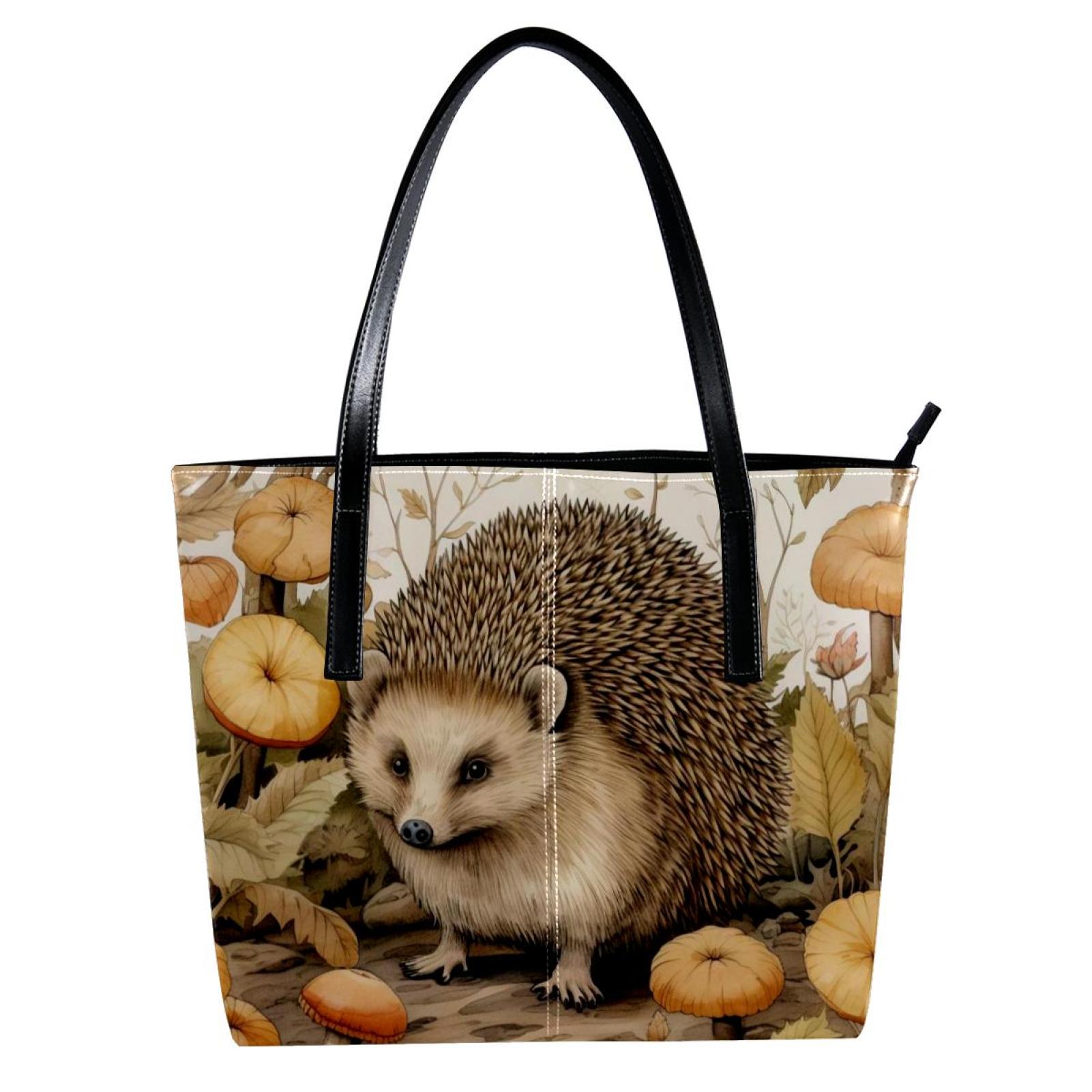 Cute Hedgehog Animals Leather Stitching Handbag High Quality Fashion