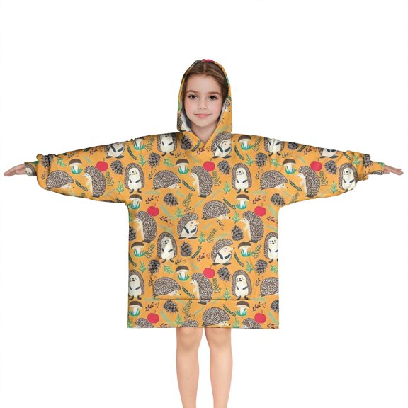 Cute Hedgehog Apple Mushroom Blanket Hoodies for Kids 6-13YR Oversize Wearable Blanket Hoodies for Boys Girls Teens