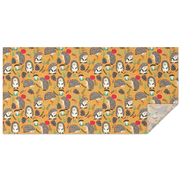Cute Hedgehog Apple Mushroom Rectangle Tablecloth 60"x120",Waterproof Polyester Rectangle Table Cloth, Wipeable Spillproof Polyester Tablecloth for Dining, Camping, Indoor and Outdoor
