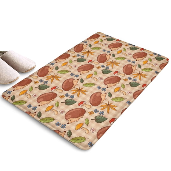 Cute Hedgehog Floral Pattern Flannel Non Slip Door Rugs,Washable Door Mats Indoor,Decorative Door Mats,Dirt-Resistant and Absorbent Doormat for Entrance,Bedroom,Kitchen,Bathroom,23.5x16in(60x40cm)