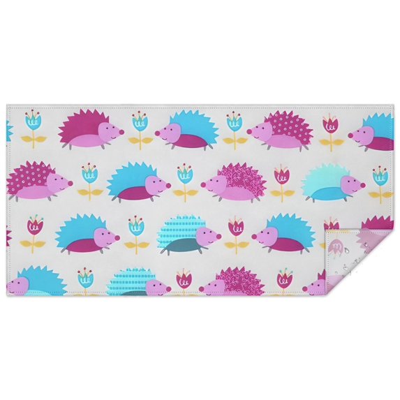 Cute Hedgehog and Flowers Rectangle Tablecloth 60"x120",Waterproof Polyester Rectangle Table Cloth, Wipeable Spillproof Polyester Tablecloth for Dining, Camping, Indoor and Outdoor