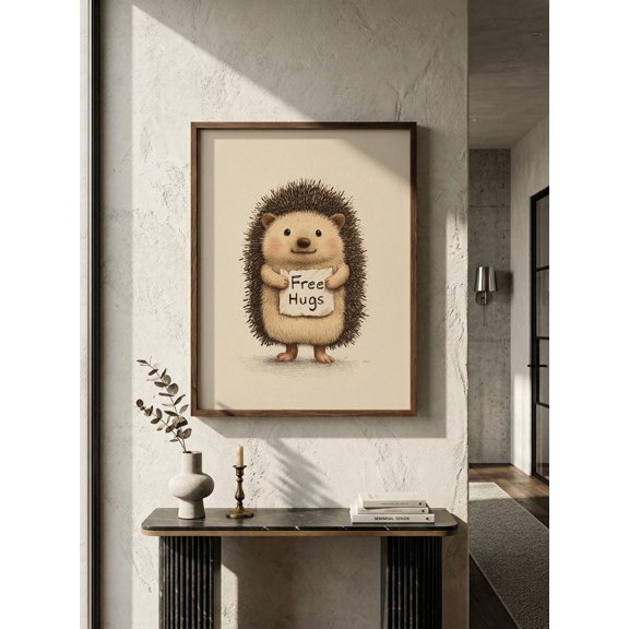 Cute Hedgehog Free Hugs Art Print, Nursery, Whimsical Animal Illustration, Kindness Poster, Kids Room Decor, Funny Hedgehog Gift , Poster Print Only