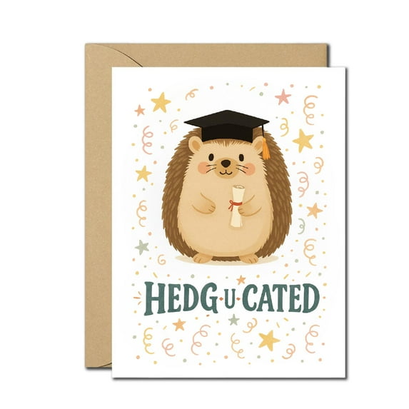 Cute Hedgehog Graduation Card – Funny Pun "Hedg-u-cated" Greeting Card for Class of 2025 – Adorable Animal Graduation Congrats Card for Kids, Teens, and Animal Lovers