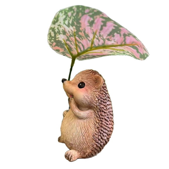 Cute Hedgehog Holding Leaf Resins Sculpture for Garden or Tabletop Decors Gift