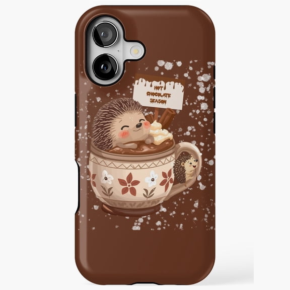 Cute Hedgehog Hot Chocolate Mug Winter Art iPhone Case 17 11 12 13 14 15 16 Pro Max