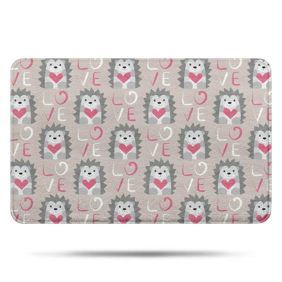Cute Hedgehog Love Pattern Bathroom Rugs Mat,Non Slip Microfiber Bathroom Rug,Rubber Backing,Soft Bathroom Mats for Bathroom Floor,Tub and Shower,17x27in(43x68cm)