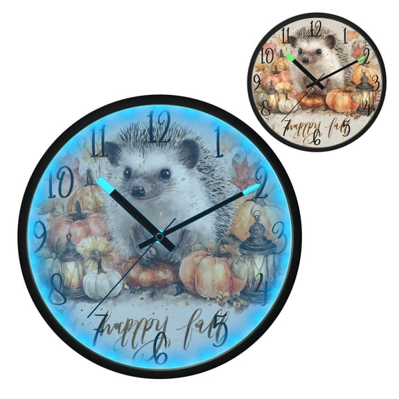 Cute Hedgehog Luminous Wall Clock with Sound-Activated LED 12-Inch Silent Acrylic Timepiece for Bedroom Livingroom or Office