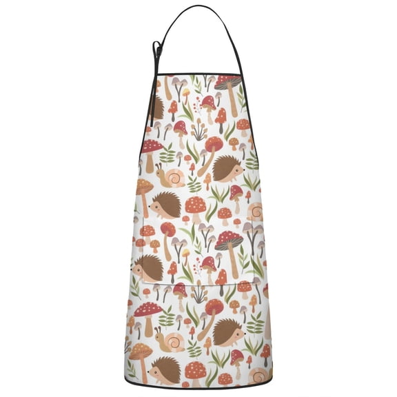 Cute Hedgehog and Mushroom Apron-Garden Aprons for Women with Pockets-Cotton Linen Waterproof Kitchen Cooking Gardening Aprons Adjustable for Kitchen,Cooking,BBQ and Salon 33x27 Inch