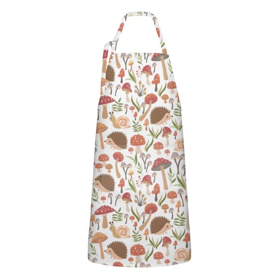 Cute Hedgehog and Mushroom Apron-Garden Aprons for Women with Pockets-Cotton Linen Waterproof Kitchen Cooking Gardening Aprons Adjustable for Kitchen,Cooking,BBQ and Salon 33x27 Inch