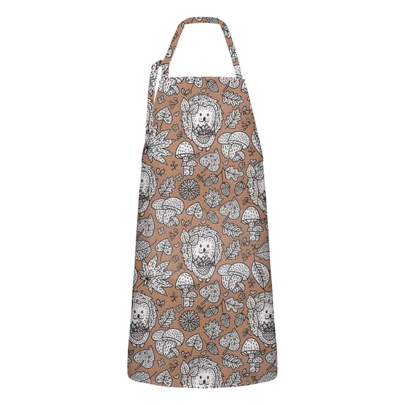 Cute Hedgehog Mushroom Leaves Pattern Apron-Garden Aprons for Women with Pockets-Cotton Linen Waterproof Kitchen Cooking Gardening Aprons Adjustable for Kitchen,Cooking,BBQ and Salon 33x27 Inch