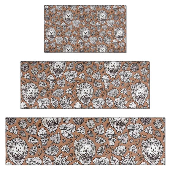 Cute Hedgehog Mushroom Leaves Pattern Kitchen Rugs Sets Of 3,Kitchen Runner Rugs Non Skid Washable,Decorative Kitchen Floor Mats for Kitchen,Sink,Laundry,17"x30"+ 17"x47" + 17"x59"