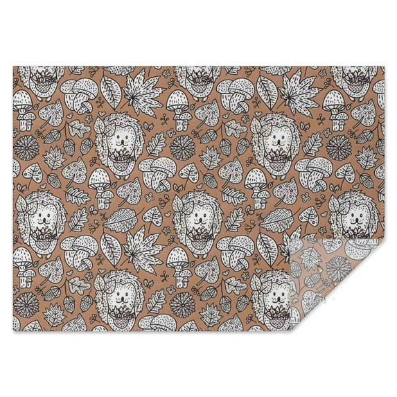 Cute Hedgehog Mushroom Leaves Pattern Rectangle Tablecloth 60"x84",Waterproof Polyester Rectangle Table Cloth, Wipeable Spillproof Polyester Tablecloth for Dining, Camping, Indoor and Outdoor