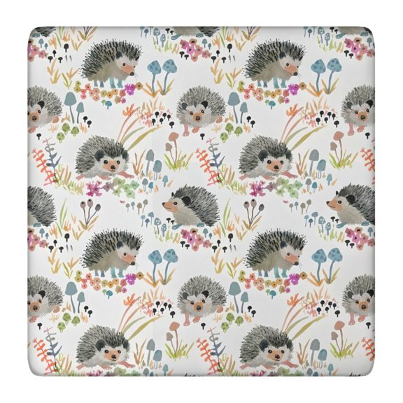 Cute Hedgehog and Mushroom Square Fitted Tablecloth with Elastic Edge,Square Table Cover,Washable Elastic Table Cover for Home Kitchen Party Decor 36"x36"