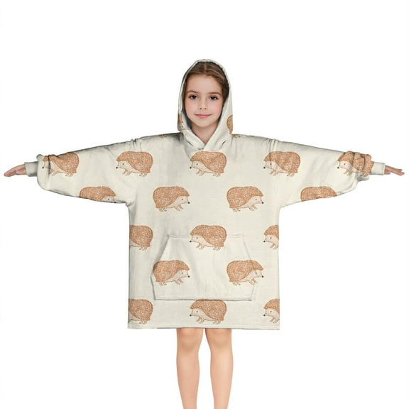 Cute Hedgehog Pattern Blanket Hoodies for Kids 6-13YR Oversize Wearable Blanket Hoodies for Boys Girls Teens