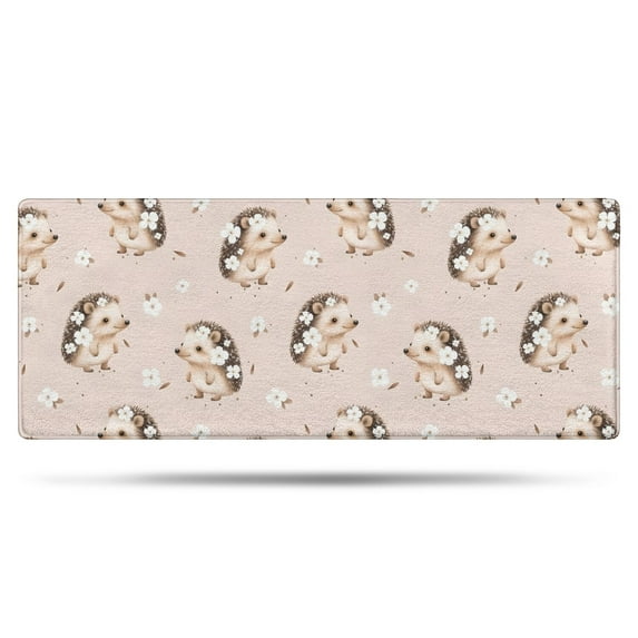 Cute Hedgehog Pattern with Flowers Bathroom Rugs Mat,Non Slip Microfiber Bathroom Rug,Rubber Backing,Soft Bathroom Mats for Bathroom Floor,Tub and Shower,60x24in(150x60cm)