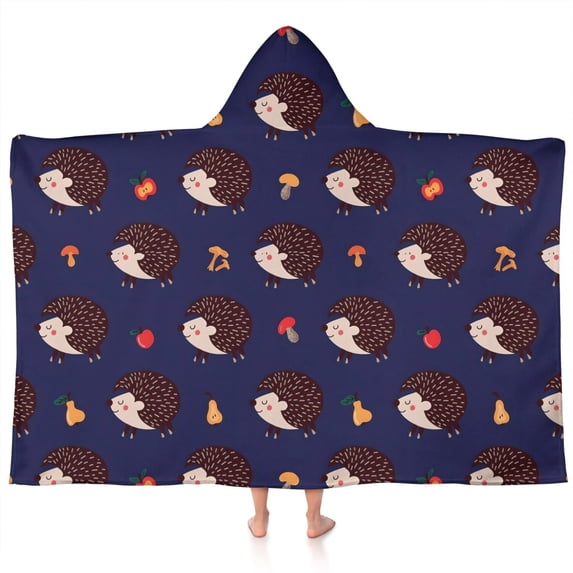Cute Hedgehog Pattern Hooded Bath Towel,60"x35" for Ages 3 To 12 Kids, Quick Dry Lightweight Soft Microfiber Hood Beach Towel Cover Up for Kids