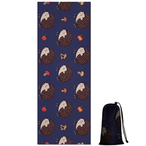 Cute Hedgehog Pattern Hot Yoga Mat Towel Non Slip for Hot Yoga - Quick-Drying Yoga Mat Cover with 4 Corner Pockets with Travel Bag - Hot Yoga Towel Non Slip Grip Moisture Wicking Sweat 70"x26"