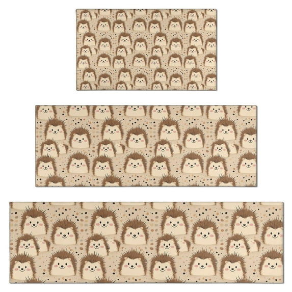 Cute Hedgehog Pattern Kitchen Rugs Sets Of 3,Kitchen Runner Rugs Non Skid Washable,Decorative Kitchen Floor Mats for Kitchen,Sink,Laundry,17"x30"+ 17"x47" + 17"x59"