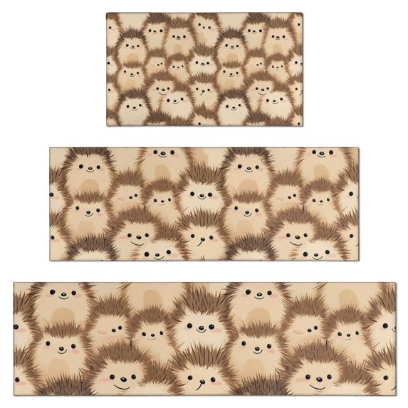 Cute Hedgehog Pattern Kitchen Rugs Sets Of 3,Kitchen Runner Rugs Non Skid Washable,Decorative Kitchen Floor Mats for Kitchen,Sink,Laundry,17"x30"+ 17"x47" + 17"x59"
