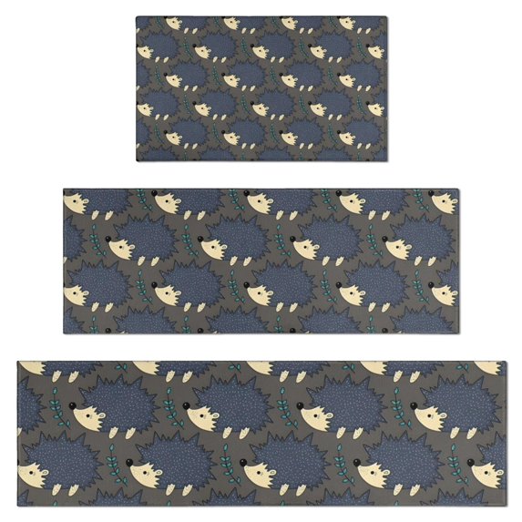 Cute Hedgehog Pattern Kitchen Rugs Sets Of 3,Kitchen Runner Rugs Non Skid Washable,Decorative Kitchen Floor Mats for Kitchen,Sink,Laundry,17"x30"+ 17"x47" + 17"x59"