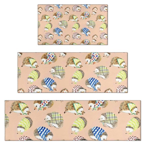 Cute Hedgehog Pattern Kitchen Rugs Sets Of 3,Kitchen Runner Rugs Non Skid Washable,Decorative Kitchen Floor Mats for Kitchen,Sink,Laundry,17"x30"+ 17"x47" + 17"x59"